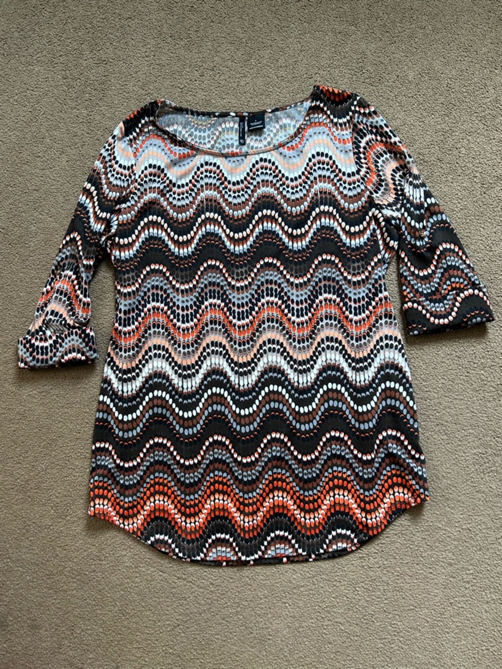 Orange & Neutral Print Womens Dressy Top Size Large New Directions Long Sleeved
